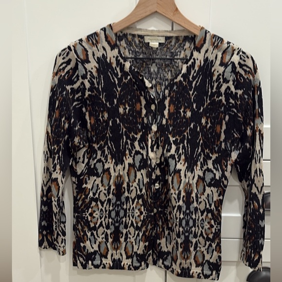 Garnet Hill Black and Brown Animal Print Button Down cardigan sweater size mediu - Picture 1 of 4